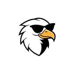 The bird appears to be an eagle, with its wings spread out and its head facing towards the left side of the image. It has a pair of sunglasses on its face