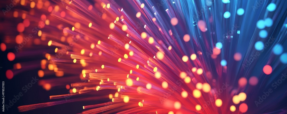 Poster vibrant abstract design with colorful light trails, representing motion and technology in a visually