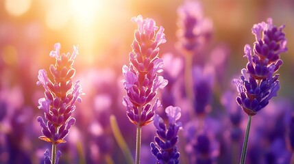 Obraz premium Close-Up of Purple Lavender Flowers in Sunlit Field