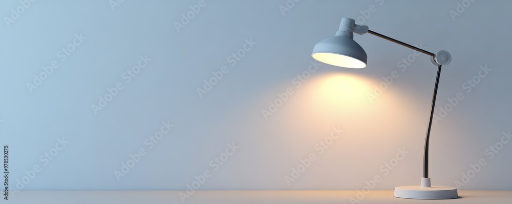 Poster a modern desk lamp illuminating a workspace, creating a warm and inviting atmosphere for productivit