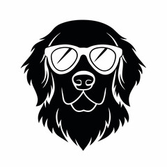 a black and white illustration of a Golden retriever dog's head. The dog appears to be a Newfoundland or a similar breed, with a long, shaggy coat and a round face