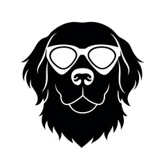 a black and white illustration of a Golden retriever dog's head. The dog appears to be a Newfoundland or a similar breed, with a long, shaggy coat and a round face