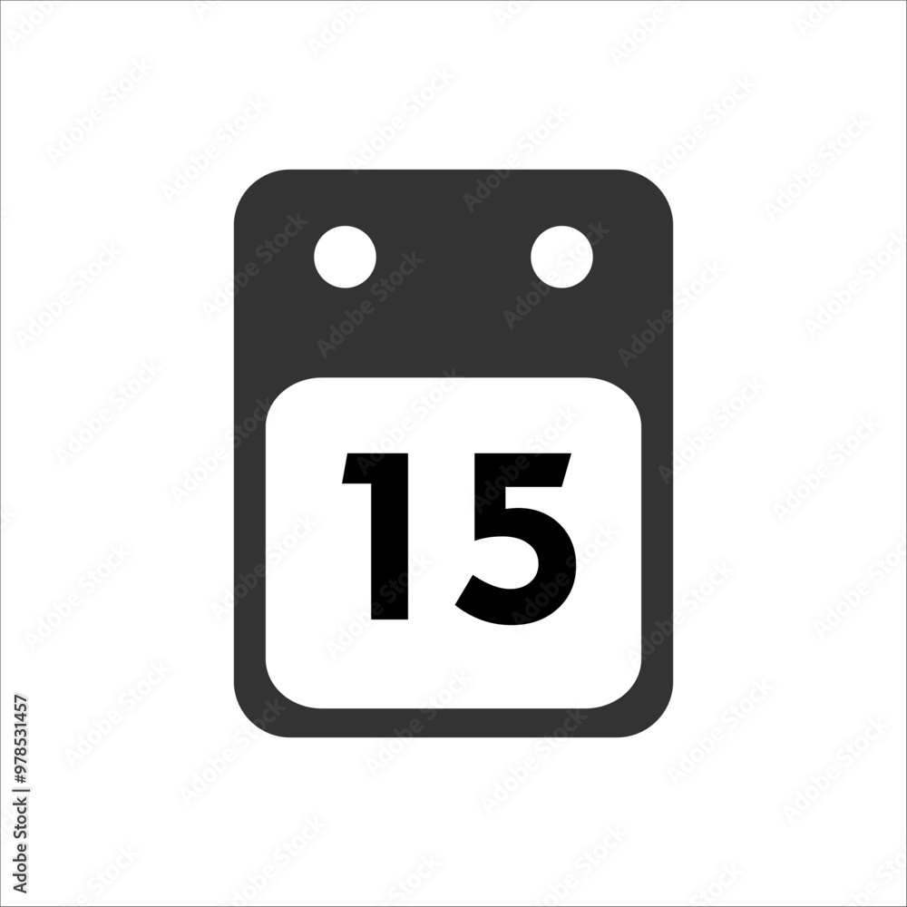 Poster minimalistic black and white calendar icon displaying the number 15. perfect for applications, websi