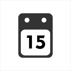 Minimalistic black and white calendar icon displaying the number 15. Perfect for applications, websites, and design projects related to dates or scheduling.