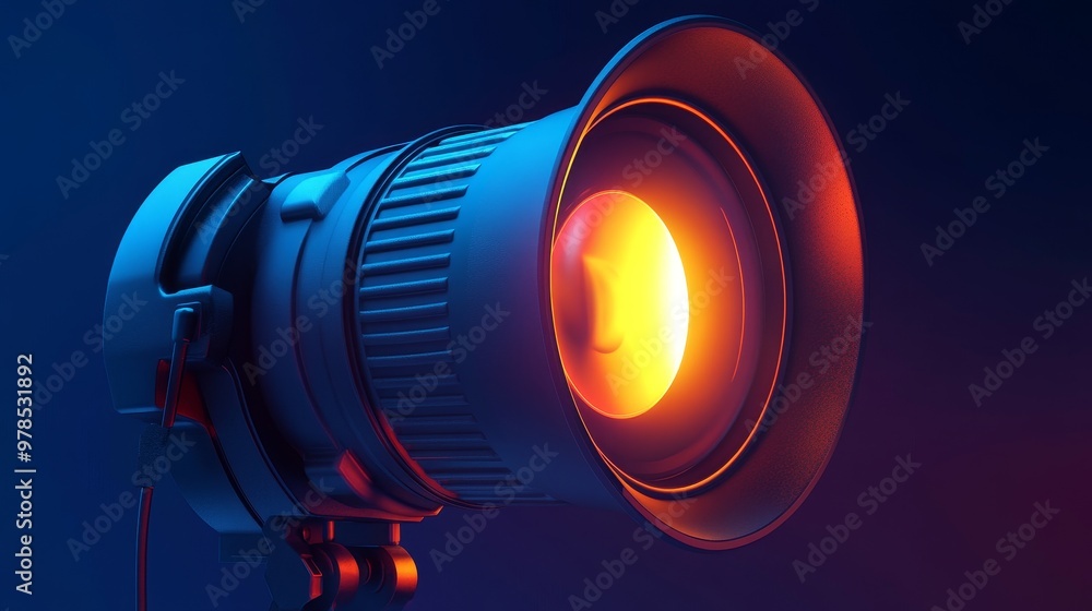 Poster a vibrant studio light casts a warm glow, creating dynamic shadows on a colorful backdrop, perfect f