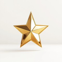 Fototapeta premium A reflective 3D golden star icon, isolated on a white background with soft shadows, symbolizing achievement and success