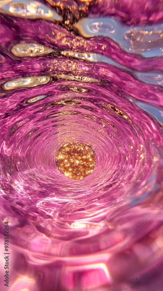 Poster abstract swirling pattern in water with a cluster of small objects in the center.