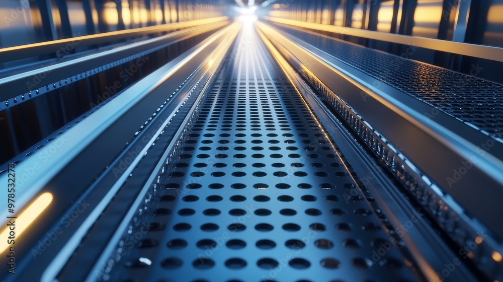 Poster abstract image of light beams streaming through a metallic structure, emphasizing technology and inn