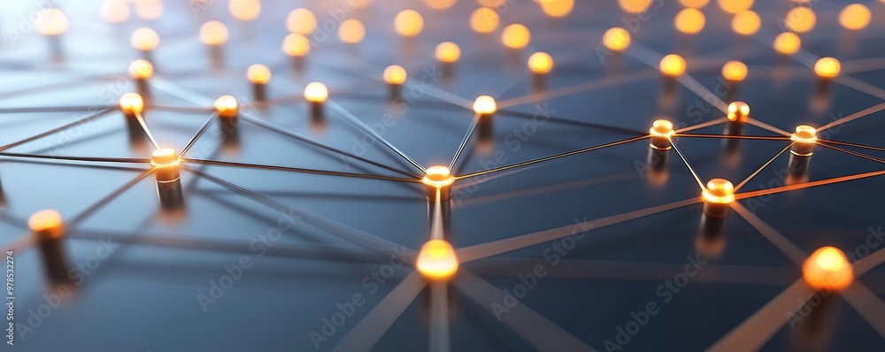 Poster abstract network connections with glowing nodes, illustrating modern technology, communication, and 