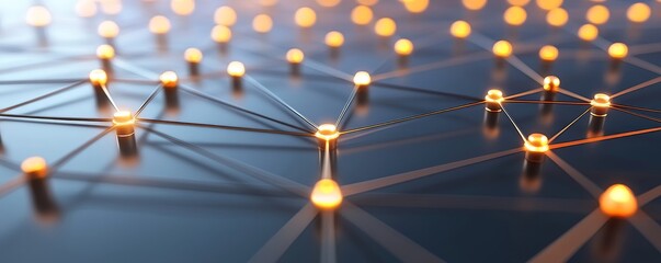 Abstract network connections with glowing nodes, illustrating modern technology, communication, and data exchange concepts.