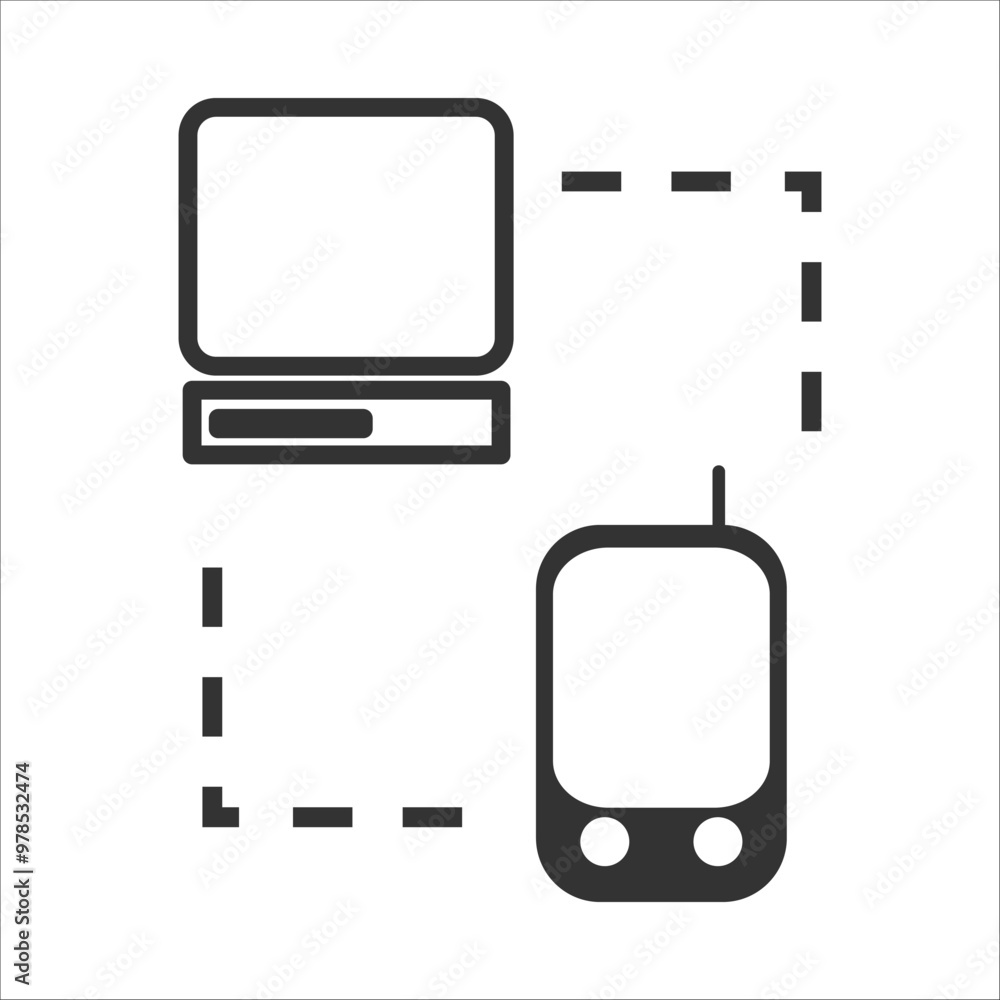 Poster Minimalist icon representing synchronization and communication between a computer and a mobile device. Ideal for technology and connectivity concepts.