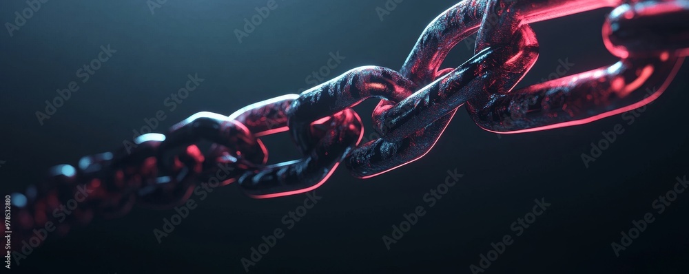 Poster close-up of a metallic chain with a glowing effect, showcasing strength and connection against a dar