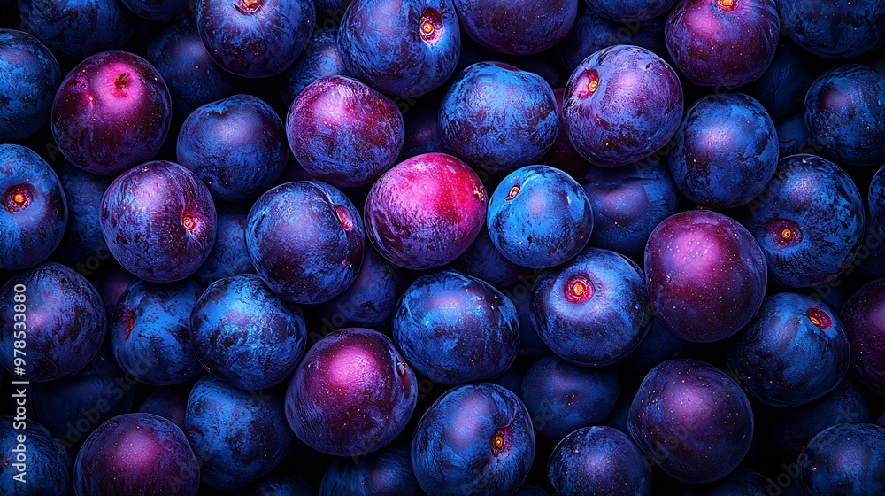 Poster plums background top view : generative ai