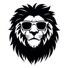 a black and white illustration of a lion's head. The lion has a fierce expression with its mane flowing in the wind. Its eyes are closed and its mouth is slightly open, as if it is snarling