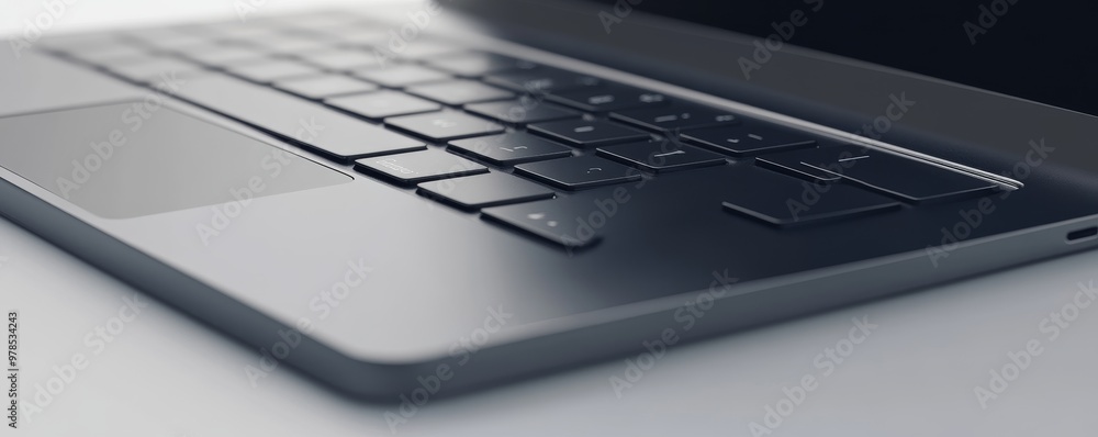 Poster close-up view of a sleek laptop keyboard showcasing modern design and minimalistic style in a profes