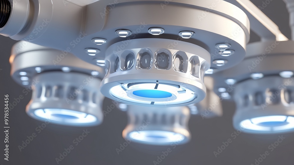 Poster close-up view of modern robotic technology showcasing precision components with illuminated details.