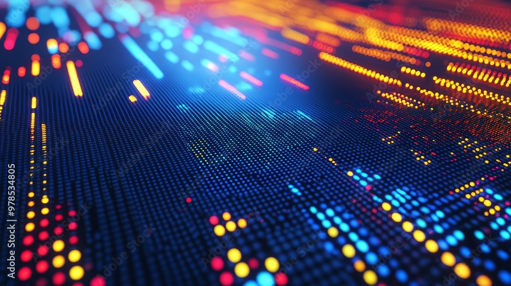 Poster dynamic abstract background with vibrant colored dots and lines creating a modern digital landscape 