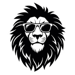 a black and white illustration of a lion's head. The lion has a fierce expression with its mane flowing in the wind. Its eyes are closed and its mouth is slightly open, as if it is snarling