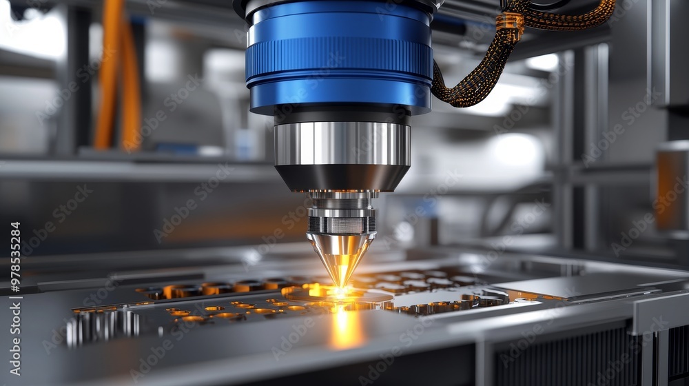 Poster high-tech laser cutting machine in action, showcasing precision and advanced engineering in modern m