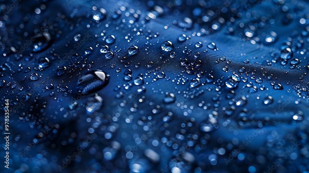 Wall mural water drops on blue waterproof fabric