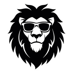 a black and white illustration of a lion's head. The lion has a fierce expression with its mane flowing in the wind. Its eyes are closed and its mouth is slightly open, as if it is snarling