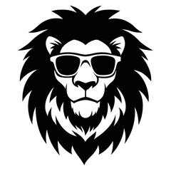 a black and white illustration of a lion's head. The lion has a fierce expression with its mane flowing in the wind. Its eyes are closed and its mouth is slightly open, as if it is snarling