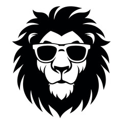 a black and white illustration of a lion's head. The lion has a fierce expression with its mane flowing in the wind. Its eyes are closed and its mouth is slightly open, as if it is snarling