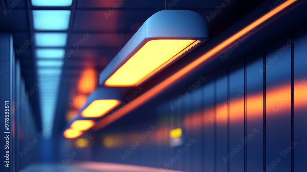 Aufkleber modern illuminated corridor with stylish ceiling lights casting vibrant colors, creating a sleek and