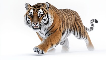 Obraz premium Majestic Tiger Walking Gracefully in A Minimalistic White Background