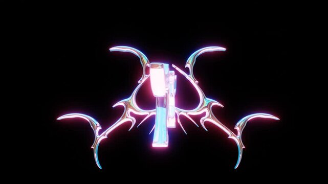 glowing chrome Neotribal y2k aesthetic,cyber sigilism rotate 3d animation