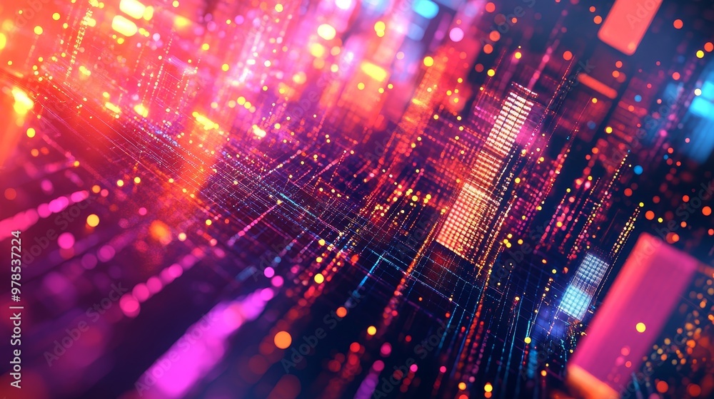 Poster vibrant abstract background featuring dynamic patterns, glowing lights, and colorful textures. perfe