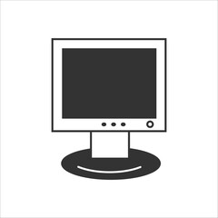 Minimalist black and white icon representing a computer monitor in classic design. Ideal for tech, business, and communication themes.