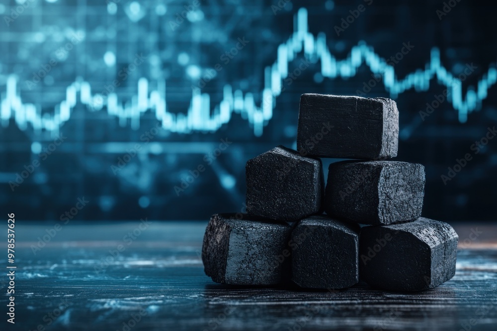 Aufkleber high-definition charcoal briquettes artfully displayed on a modern table with a business graph backd