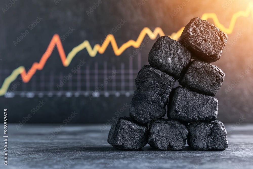 Poster elegant display of compacted charcoal briquettes on a polished table with a professional business gr