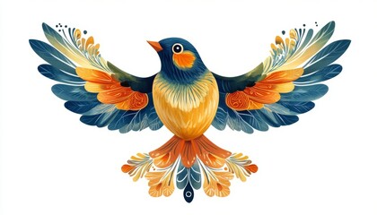 Obraz premium Colorful Stylized Bird With Intricate Feather Pattern