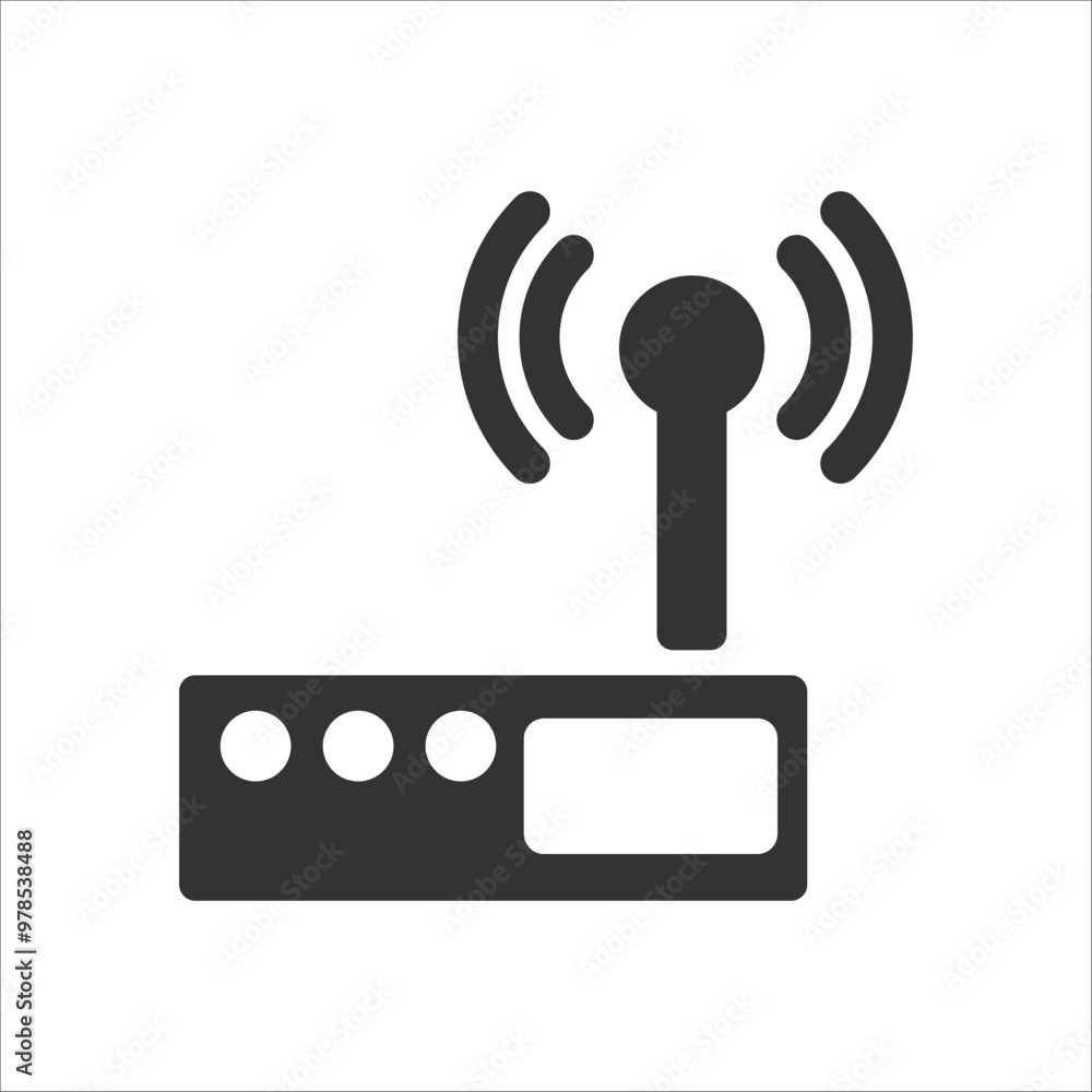 Poster minimalist black and white icon of a wireless router and signal waves, representing internet connect