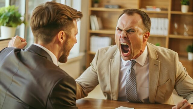 An emotional confrontation portrays a hostile workplace scenario, underscoring the necessity for conflict resolution expertise.