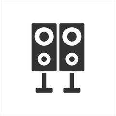 Simple black icon design depicting a pair of audio speakers. Ideal for music, sound system, or audio technology themes.