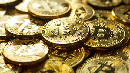 Bitcoin on a digital network background. Cryptocurrency and modern blockchain technology. Electronic decentralized money concept. Digital crypto coin