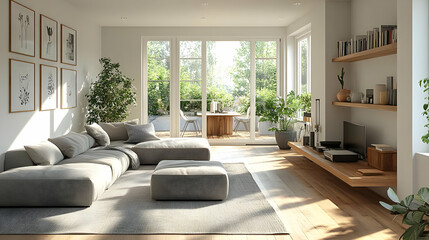 Modern Living Room Design with Natural Light and Greenery