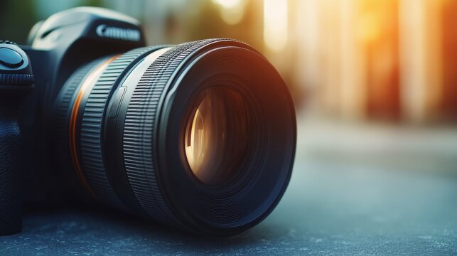 A close-up view of a professional camera lens, showcasing its intricate details and capturing the essence of photography.