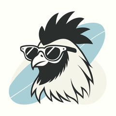 Fototapeta premium a black and white illustration of ‍a Rooster with sunglasses. its wings spread out and its head facing towards the left side of the image. It has a pair of sunglasses on its face
