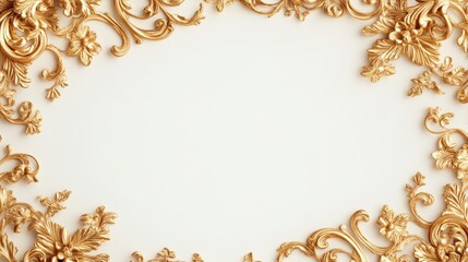 Classic victorian-style swirl and floral scrollwork in gold, creating an ornate border on white