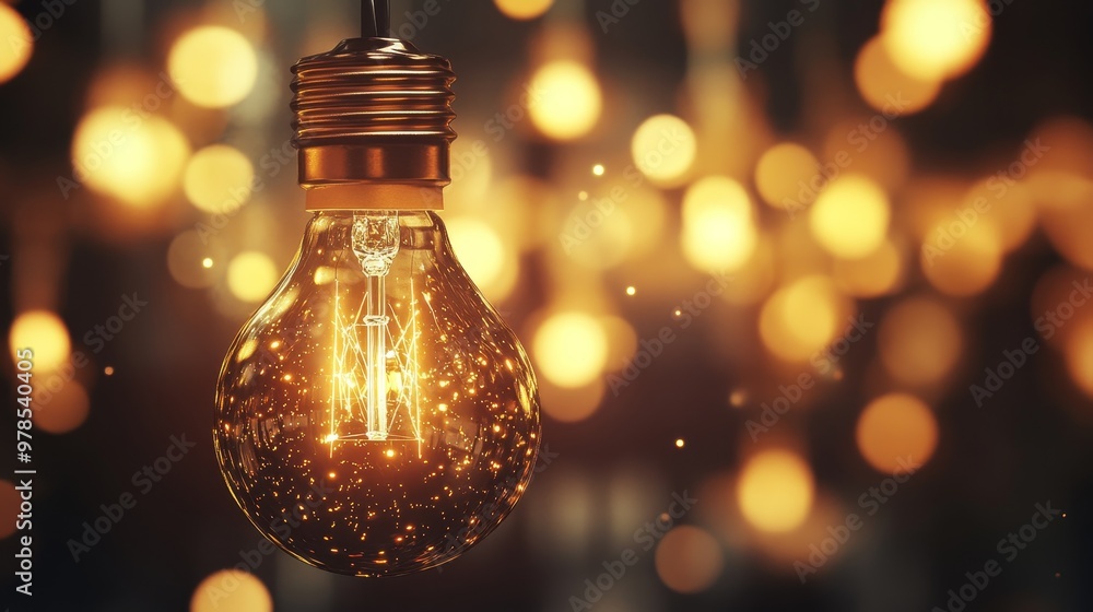Poster a glowing light bulb with a sparkling aura, creating a warm and inviting atmosphere in a beautifully