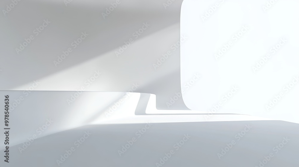 Poster a minimalistic white interior featuring soft light and shadows, creating a serene and modern atmosph