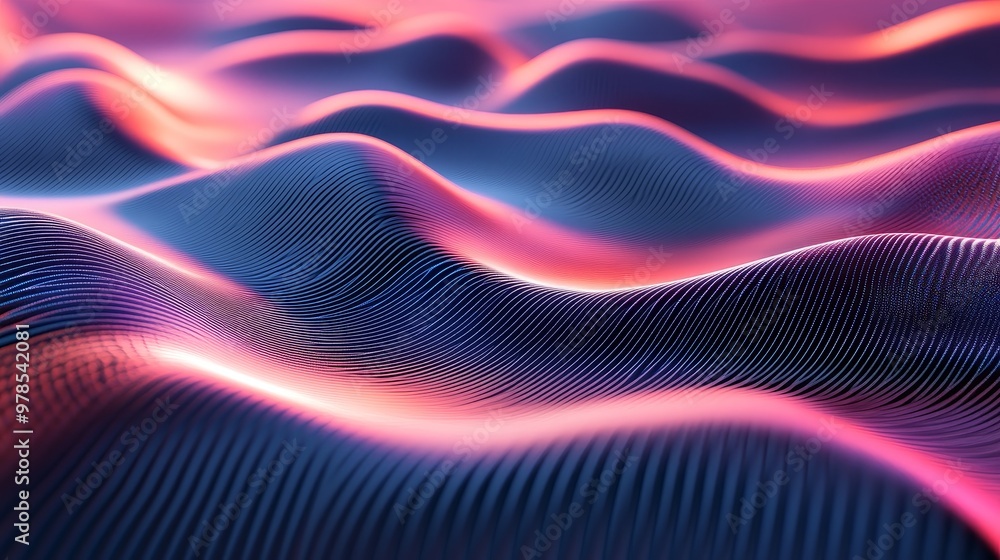 Poster a stunning abstract depiction of waves in vibrant colors, showcasing intricate patterns and gradient