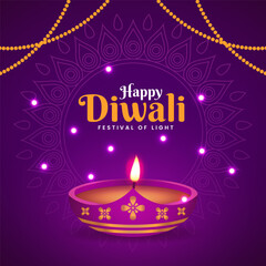 Diwali Celebration Banner Background with Diya and sparkle Illustration Social Media Post Template