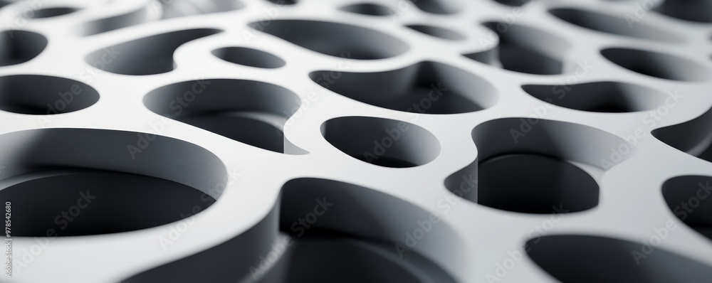 Poster abstract close-up of intricate cut-out pattern, featuring curvy shapes and smooth textures on a slee