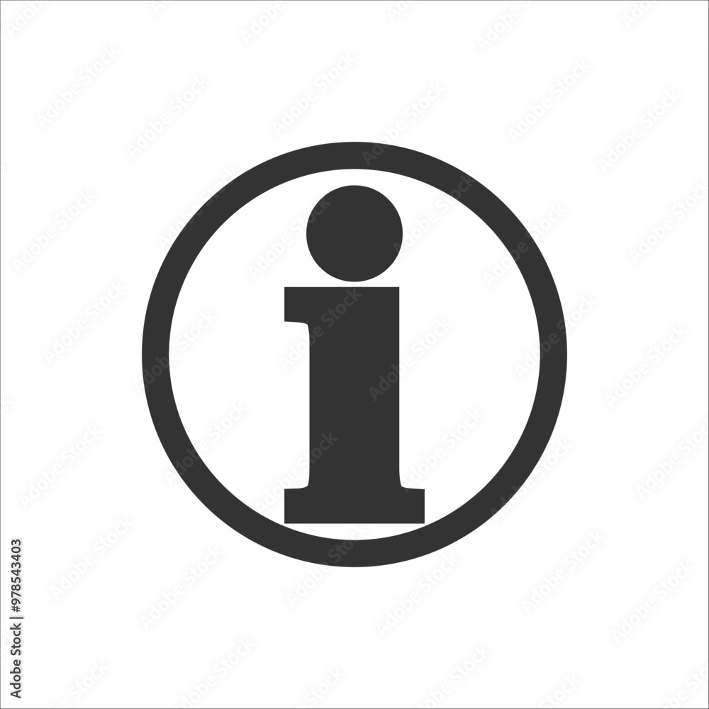 Poster simple black and white information icon with a circular outline, representing help, guidance, or sup