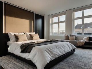 Modern Bedroom with Large Windows and Minimalist Design